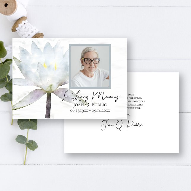 White Water Lily Flower Funeral Memorial Sympathy Thank You Card (Creator Uploaded)