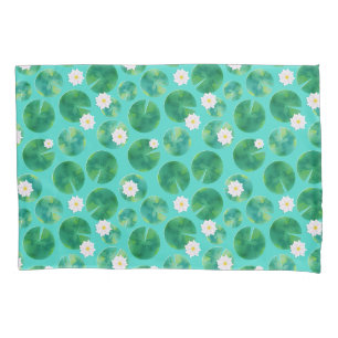White Water Lily Flowers & Lily Pad Pattern Pillowcase