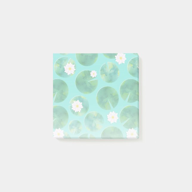 White Water Lily Flowers & Lily Pad Pattern Post-it Notes (Front)