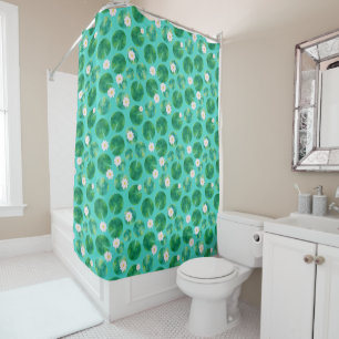 White Water Lily Flowers & Lily Pad Pattern Shower Curtain