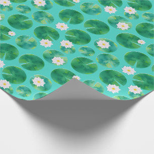 White Water Lily Flowers & Lily Pad Pattern Wrapping Paper