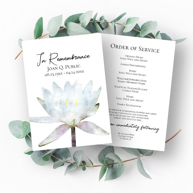 White Water Lily Funeral Memorial Service Program (Creator Uploaded)
