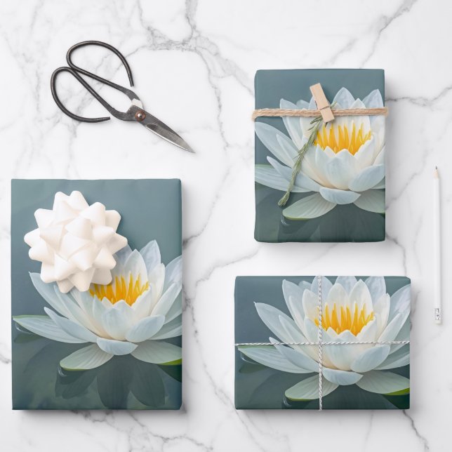 White Water Lily Gift Wrap – Tranquil Floral Desig (Front)