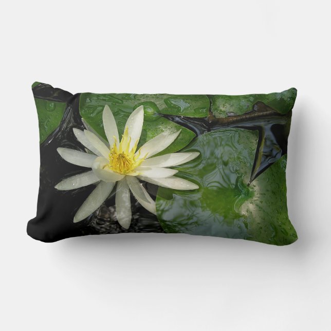 White Water Lily | Green Lily Pads Photograph Lumbar Cushion (Front)