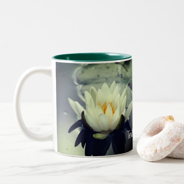 White Water Lily Lotus Personalised     Two-Tone Coffee Mug (With Donut)