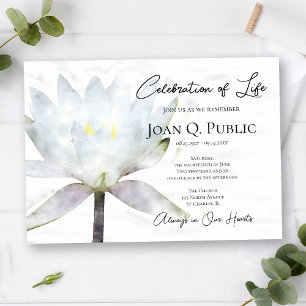White Water Lily Watercolor Celebration of Life Invitation