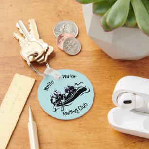 White Water River Rafting Design Button Key Ring