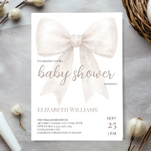 White Watercolor Bow Baby Shower minimalistic Invitation