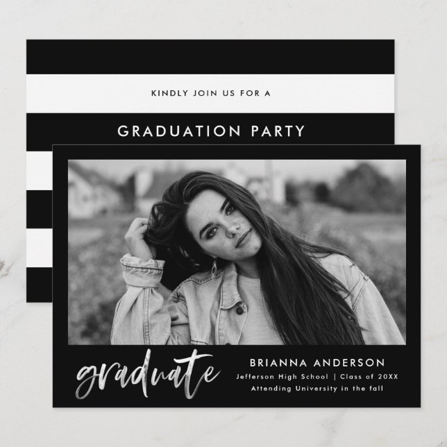 White Watercolor Brush Script Graduation Party Invitation (Front/Back)