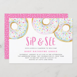 White Watercolor Doughnuts Sprinkles Sip and See Invitation