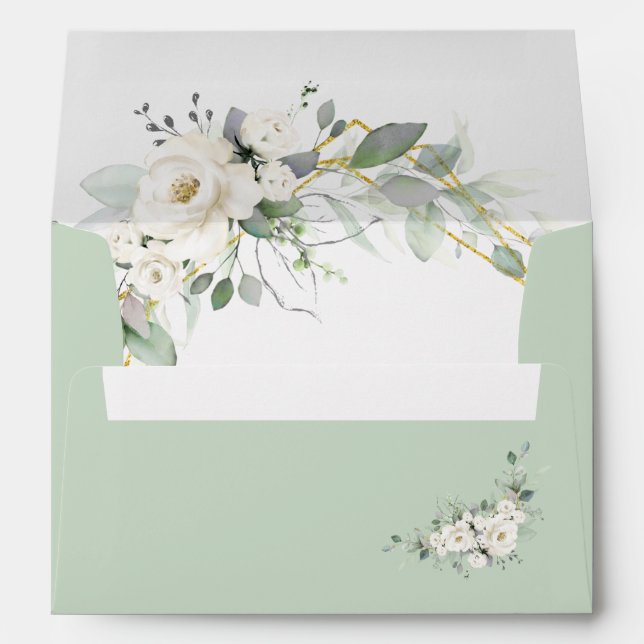 white watercolor floral green wedding envelope (Back (Bottom))