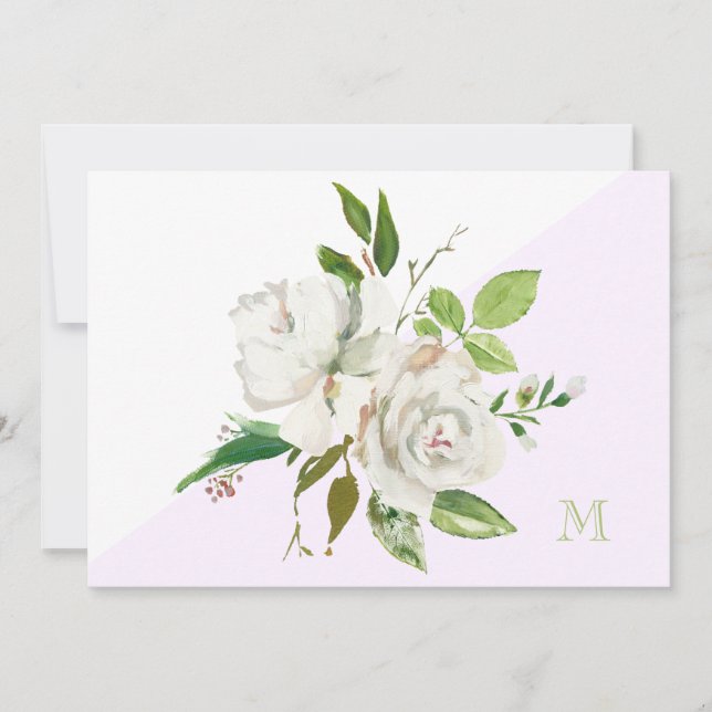 White Watercolor Floral Monogram Note Card (Front)