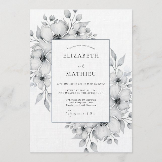 White Watercolor Floral Romance Wedding Invitation (Front)