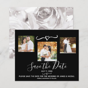 White Watercolor Floral Roses Photo Save the Date