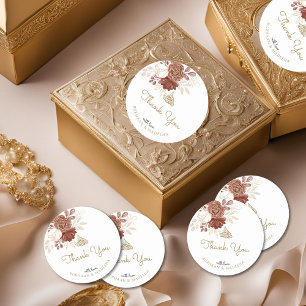 White Watercolor Floral Rustic Gold Muslim Favour Classic Round Sticker