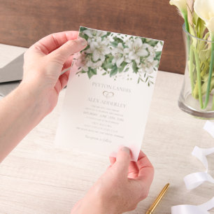 White Watercolor Floral Wedding Vellum Invitations