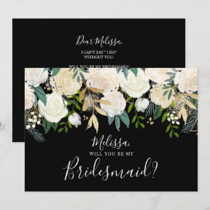 White Watercolor Floral Will You Be My Bridesmaid Invitation