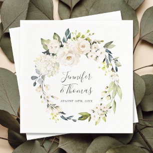 White Watercolor Floral Wreath Wedding Napkin
