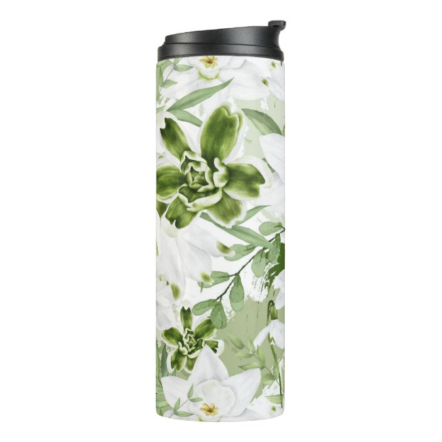 White Watercolor Flowers 2 Thermal Tumbler (Rotated Left)