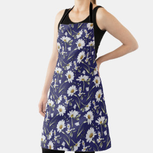 White Watercolor Flowers Apron