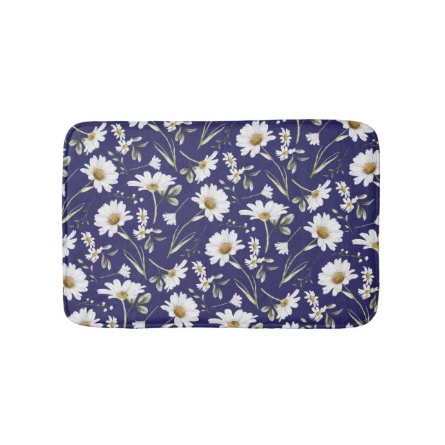 White Watercolor Flowers Bath Mat (Front)