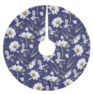White Watercolor Flowers Brushed Polyester Tree Skirt