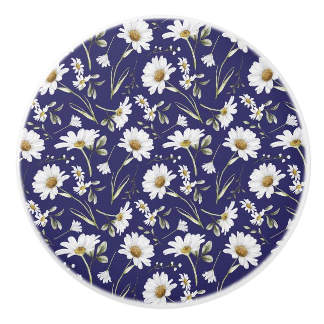 White Watercolor Flowers Ceramic Knob (Front)