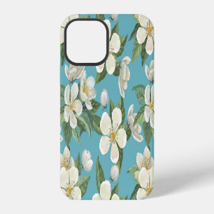 White Watercolor Flowers Green Leaves iPhone 12 Case