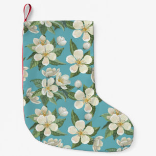 White Watercolor Flowers Green Leaves Small Christmas Stocking