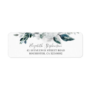 White Watercolor Flowers Wedding Return Address Label