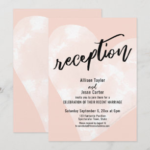 White Watercolor Heart Casual Reception Blush Invitation