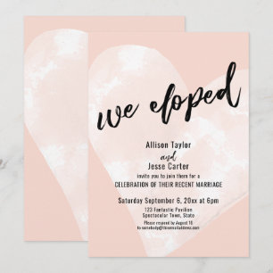 White Watercolor Heart Casual We Eloped Blush Invitation
