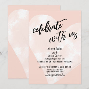 White Watercolor Heart Celebrate with Us Blush Invitation