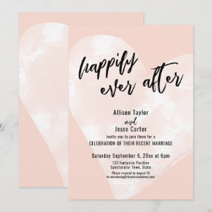 White Watercolor Heart Happily Ever After Blush Invitation