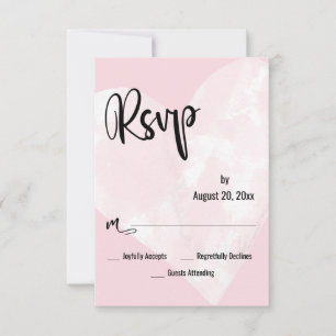 White Watercolor Heart Pale Pink Wedding RSVP Card