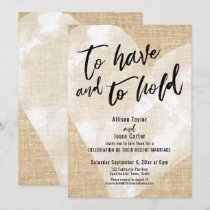 White Watercolor Heart To Have and To Hold Burlap Invitation