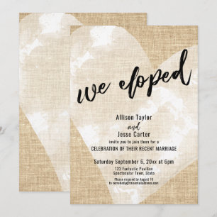 White Watercolor Heart We Eloped Burlap Reception Invitation