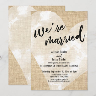 White Watercolor Heart We're Married Burlap Party Invitation