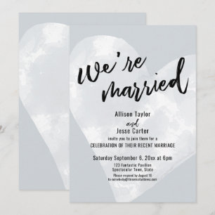 White Watercolor Heart We're Married on Grey Invitation