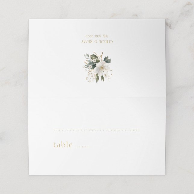 White | Watercolor Imitation Gold Foliage Wedding  Place Card (Outside Unfolded)