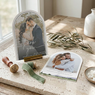 White Watercolor Mountain Arch Photo Minimalist Invitation