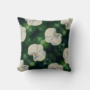 White watercolor orchid painting cushion