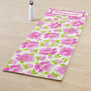 White Watercolor Peonies Floral Personalised Yoga Mat