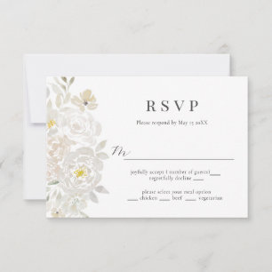 White Watercolor Peony Wedding RSVP Card