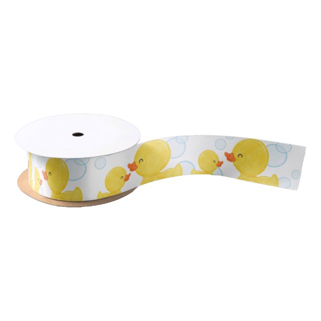 White Watercolor Rubber Duck Ribbon Satin Ribbon (Spool)
