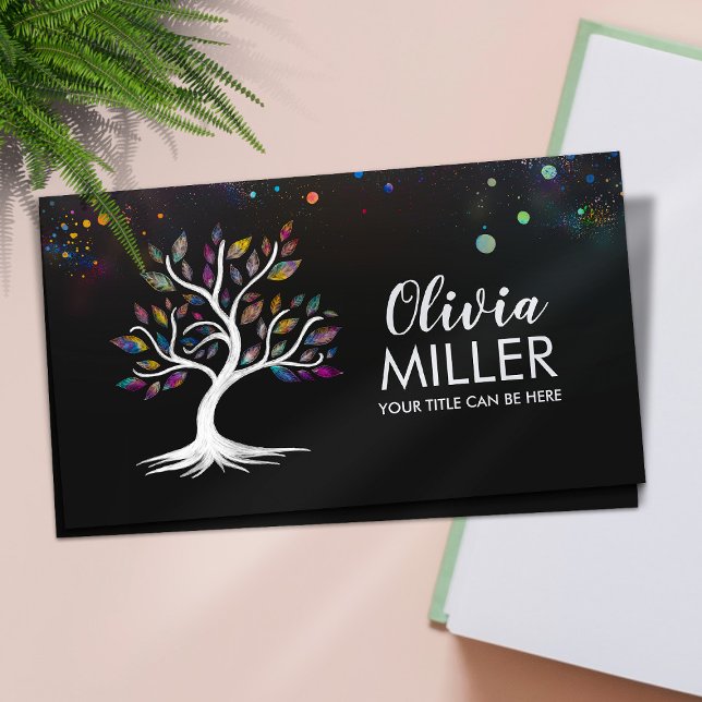 White Watercolor tree - Colourful Leaves Business Card (Creator Uploaded)