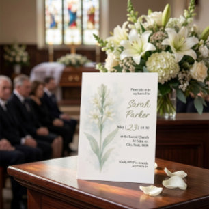 White Watercolor Tuberose Funeral Invitation