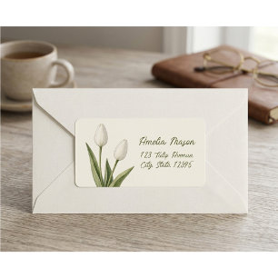 White Watercolor Tulips Memorial Return Address Label