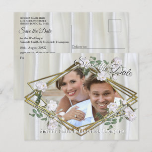 White Watercolour Roses painted on Champagne Silk Announcement Postcard
