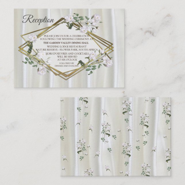 White Watercolour Roses painted on Champagne Silk Enclosure Card (Front/Back)